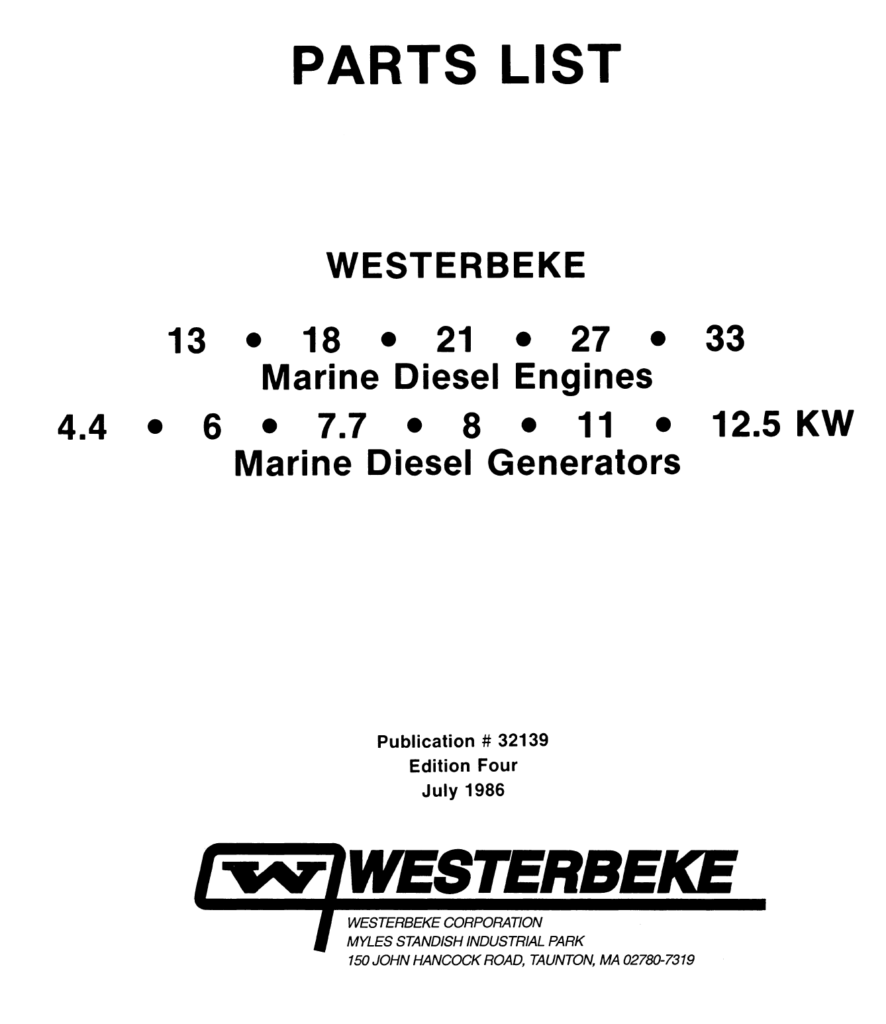 Parts List Westerberke Diesal Generator